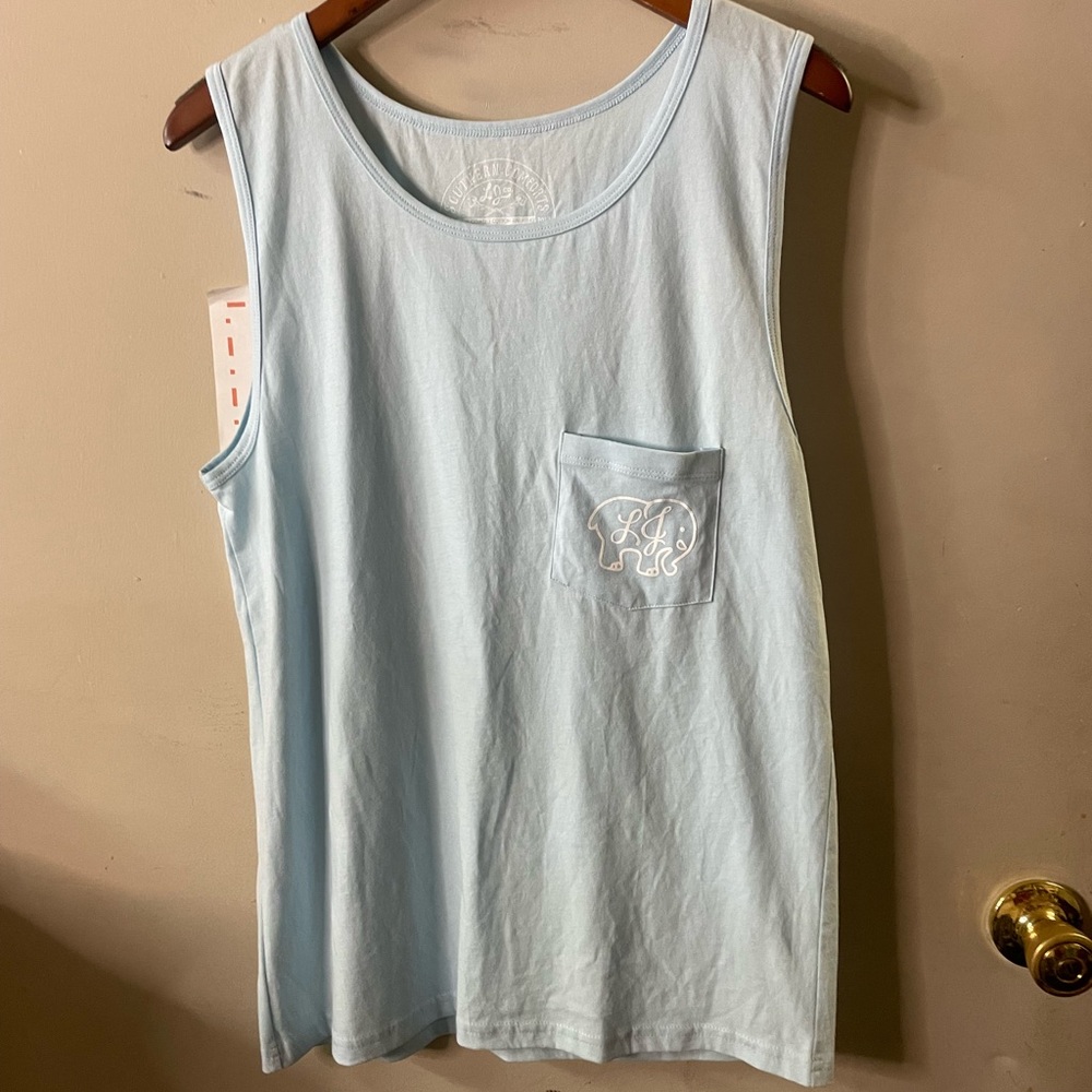 Southern Comforts -Ivory Ella tank top with red, white & blue elephant on back